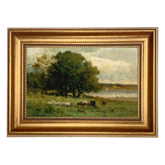 Cows in a Landscape  Painting Print on Canvas: 7" x 11"