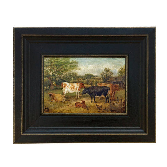 Cows and Chickens in Meadow Painting Print: 7" x 10"