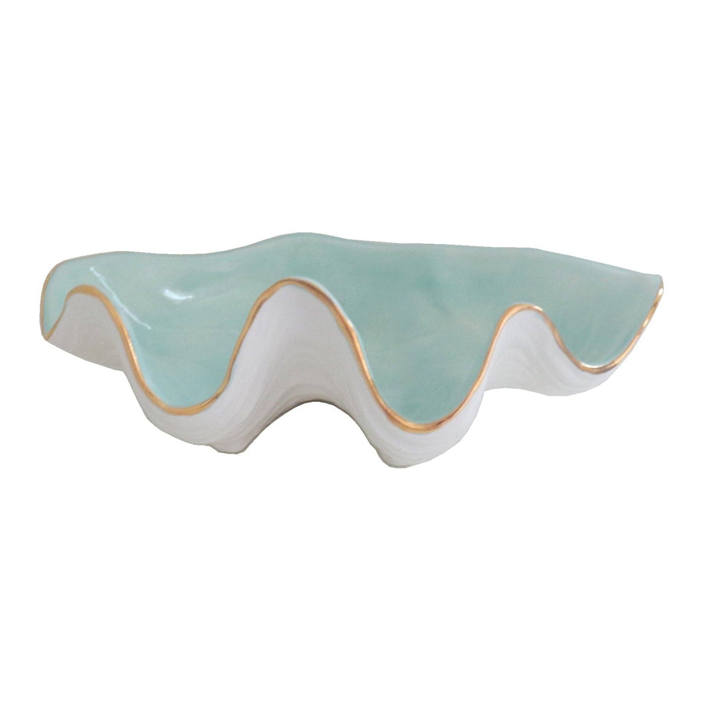 Clam Shell Bowl with 22K Gold Accent: Small / Beige