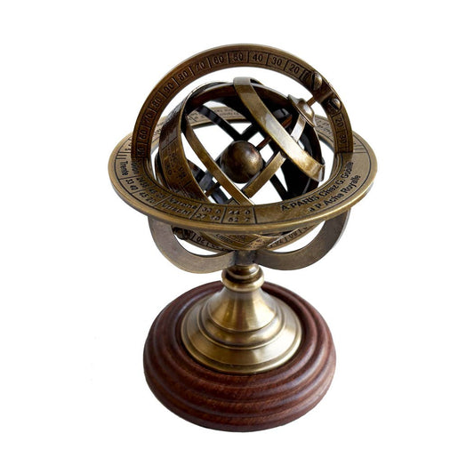 Antiqued Brass Desk Armillary with Zodiac