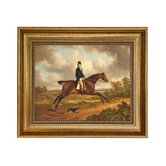 Down the Path Equestrian Fox Hunt Scene Oil Painting Print: Antiqued Gold / 8" x 10"