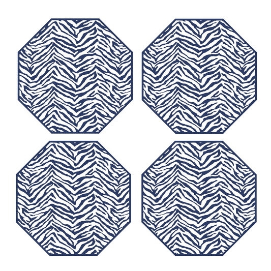 Coaster Set of 4 - Zebra Navy