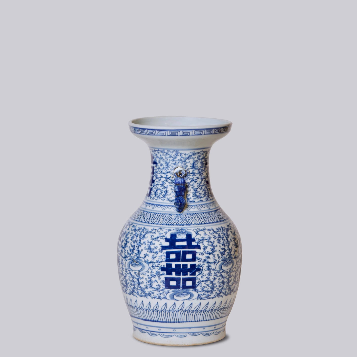 Double Happiness Blue and White Medium Lug Vase