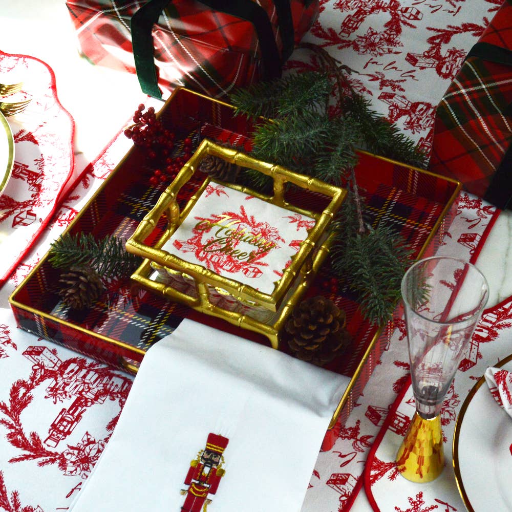 Red Plaid Square Tray