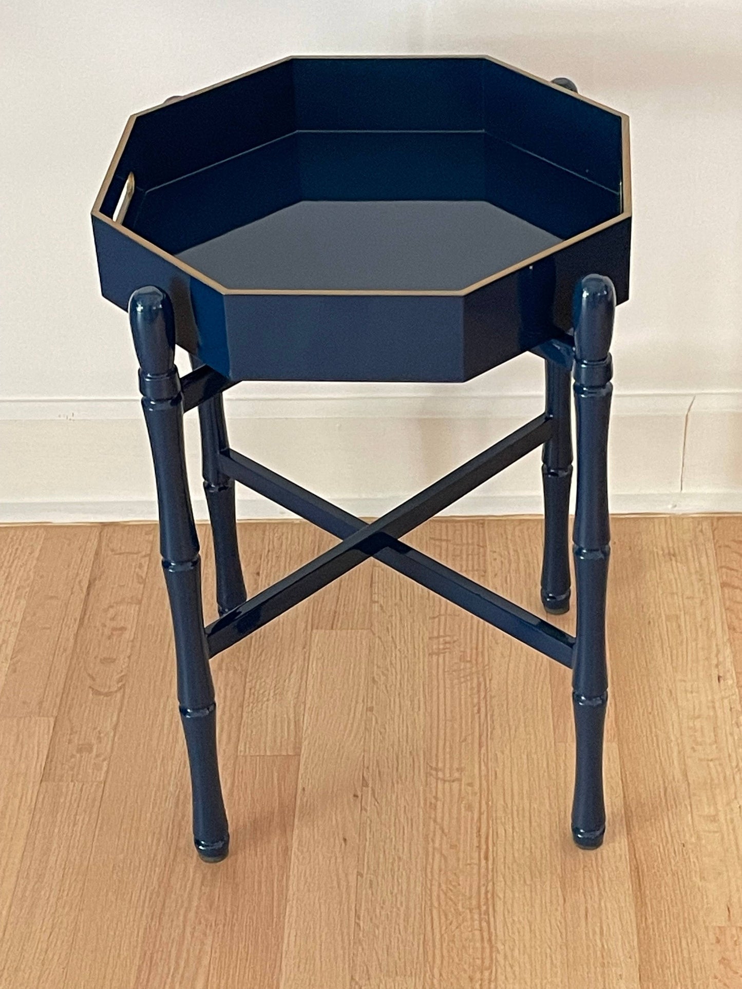 NAVY OCTAGONAL  LACQUER TRAY TABLE