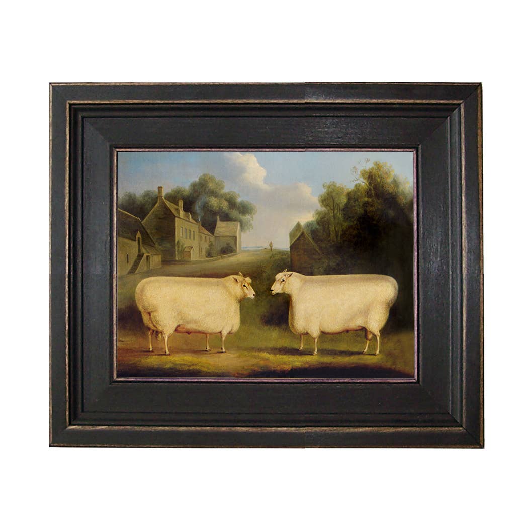 Two Sheep Framed Painting Print on Canvas in Black Frame: 5" x 6"