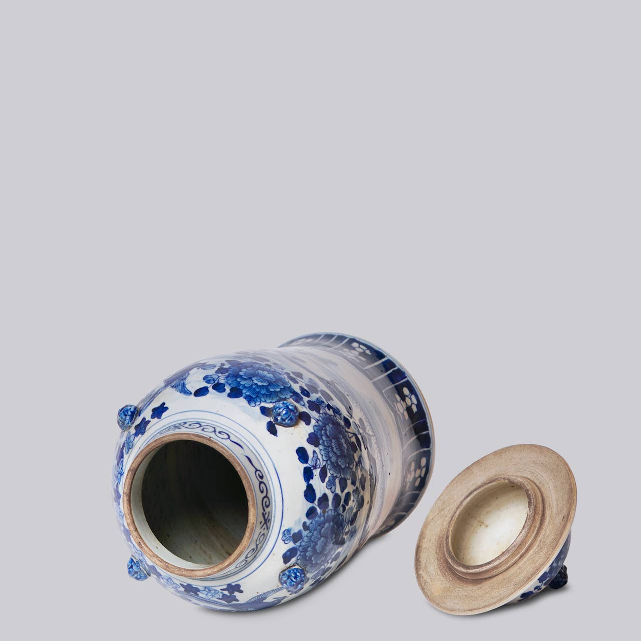 Blue and White Bird and Flower Porcelain Temple Jar
