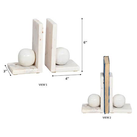 White Marble Ball Bookends, Set