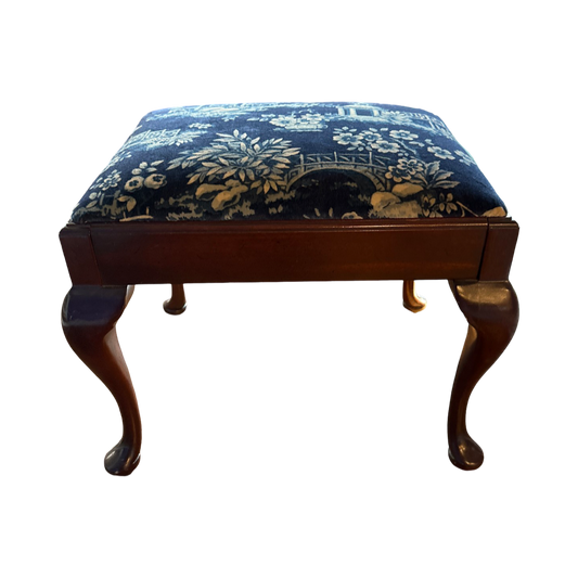 Queen Anne Stool in velvet chinoiserie fabric