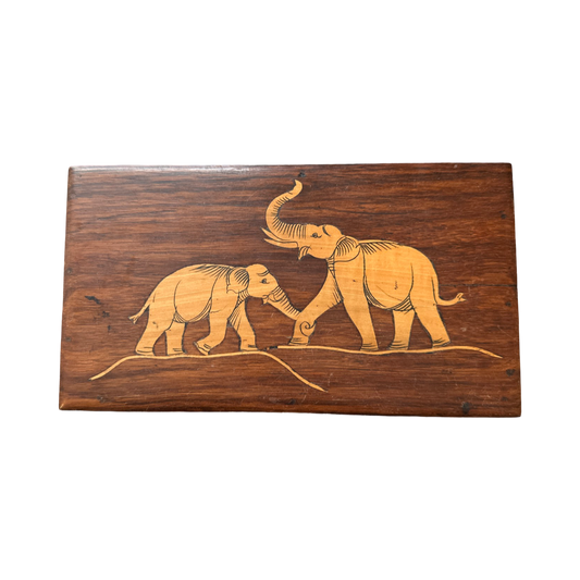 Antique Rosewood Box w/ Inlaid Elephants