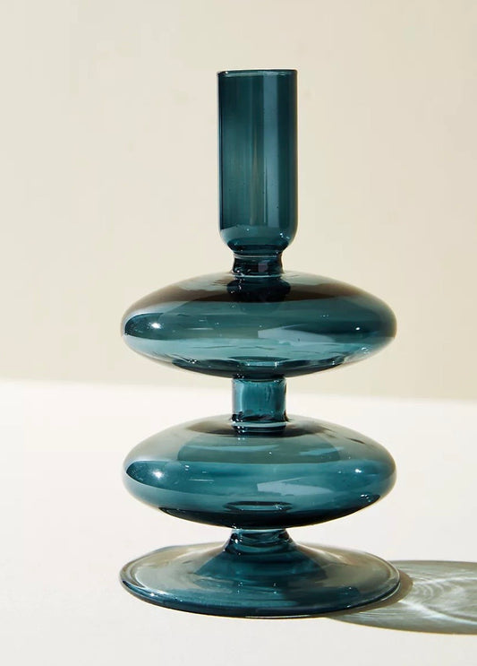 Glass blown bubble Vase- Blue