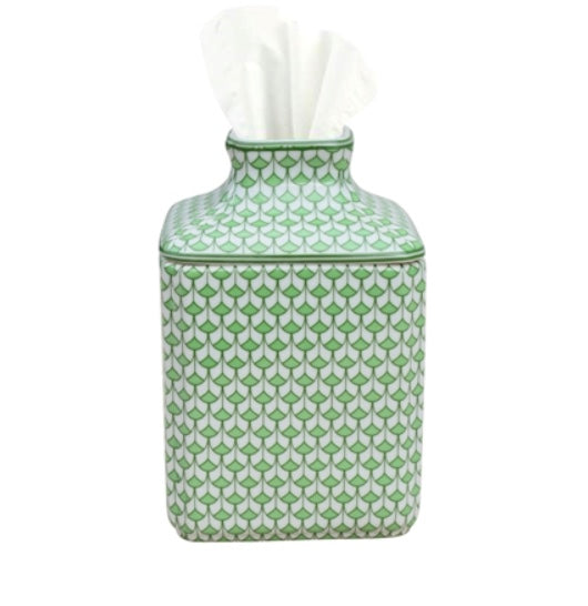 Porcelain Tissue Box - fish scale green