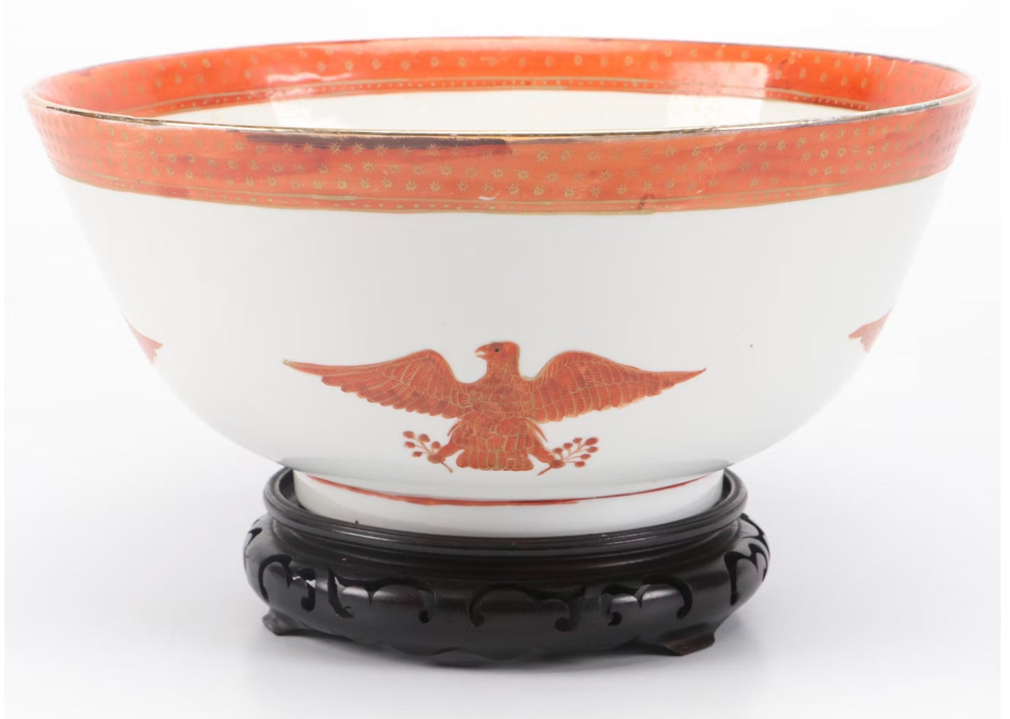 Chinese Porcelain Bowl - Orange w/ Eagle