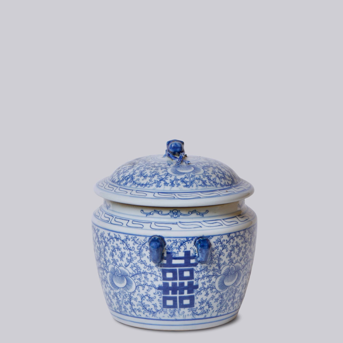 Small Blue and White Porcelain Double Happiness Lug Jar