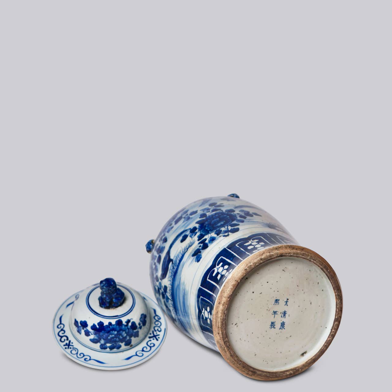 Blue and White Bird and Flower Porcelain Temple Jar