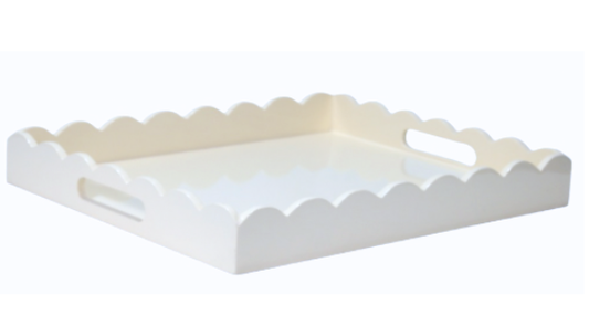 WHITE HIGH GLOSS SCALLOPED SERVING TRAY -Large