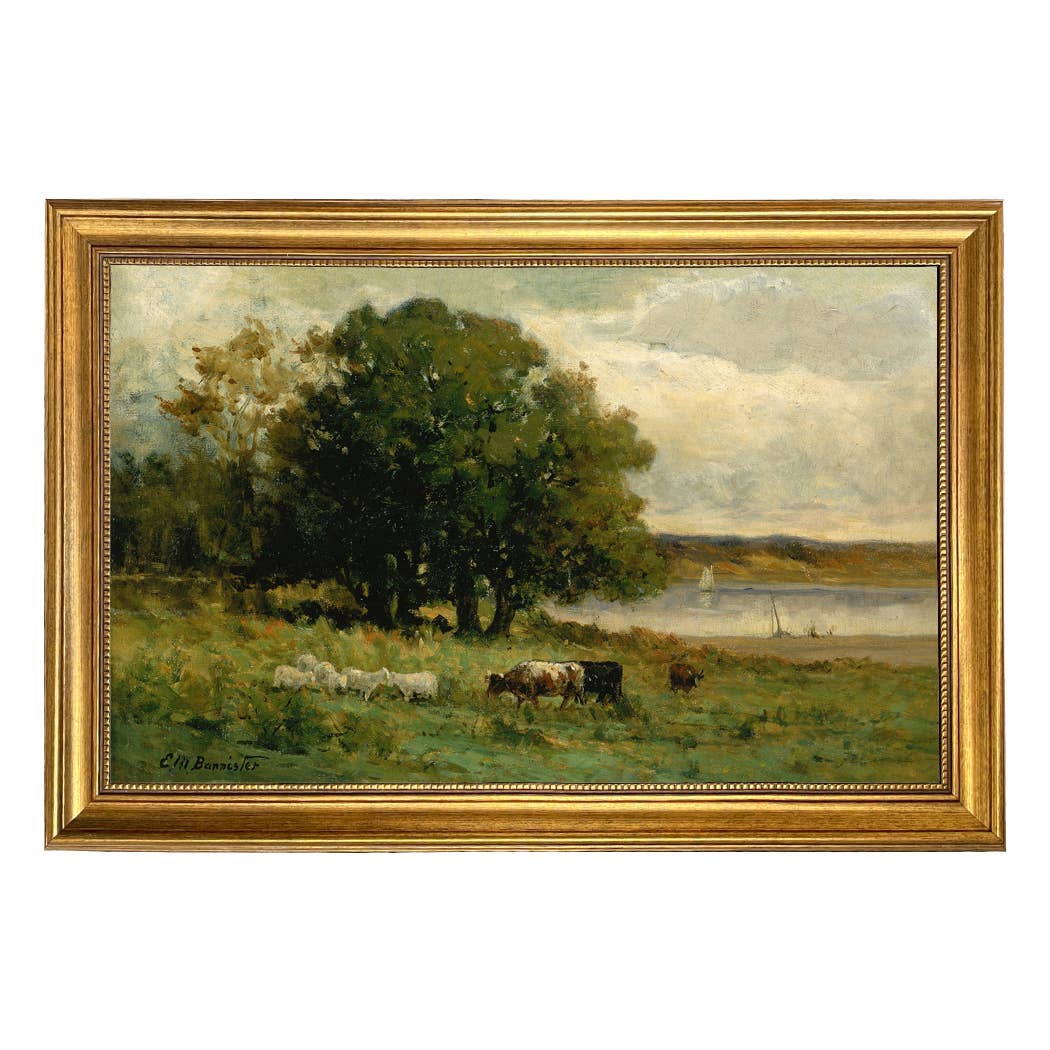 Cows in a Landscape Oil Painting Print on Canvas: 7" x 11"