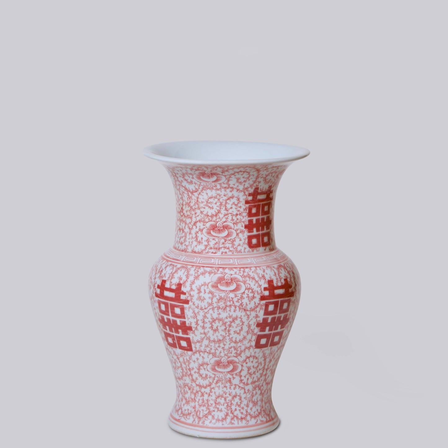 Double Happiness Red & White Porcelain Trumpet Vase