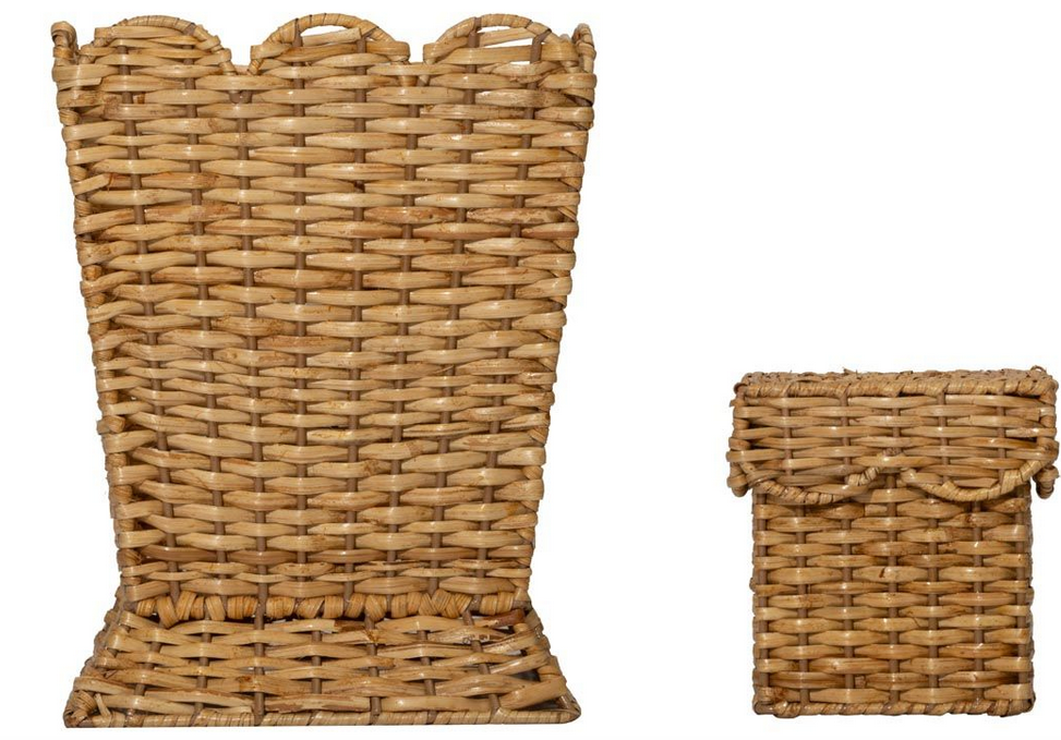 Scallop wicker Waste basket and Tissue set