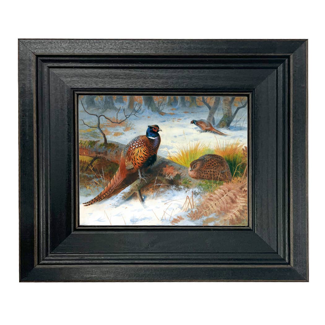 Pheasants in the Snow Framed Oil Painting Print on Canvas