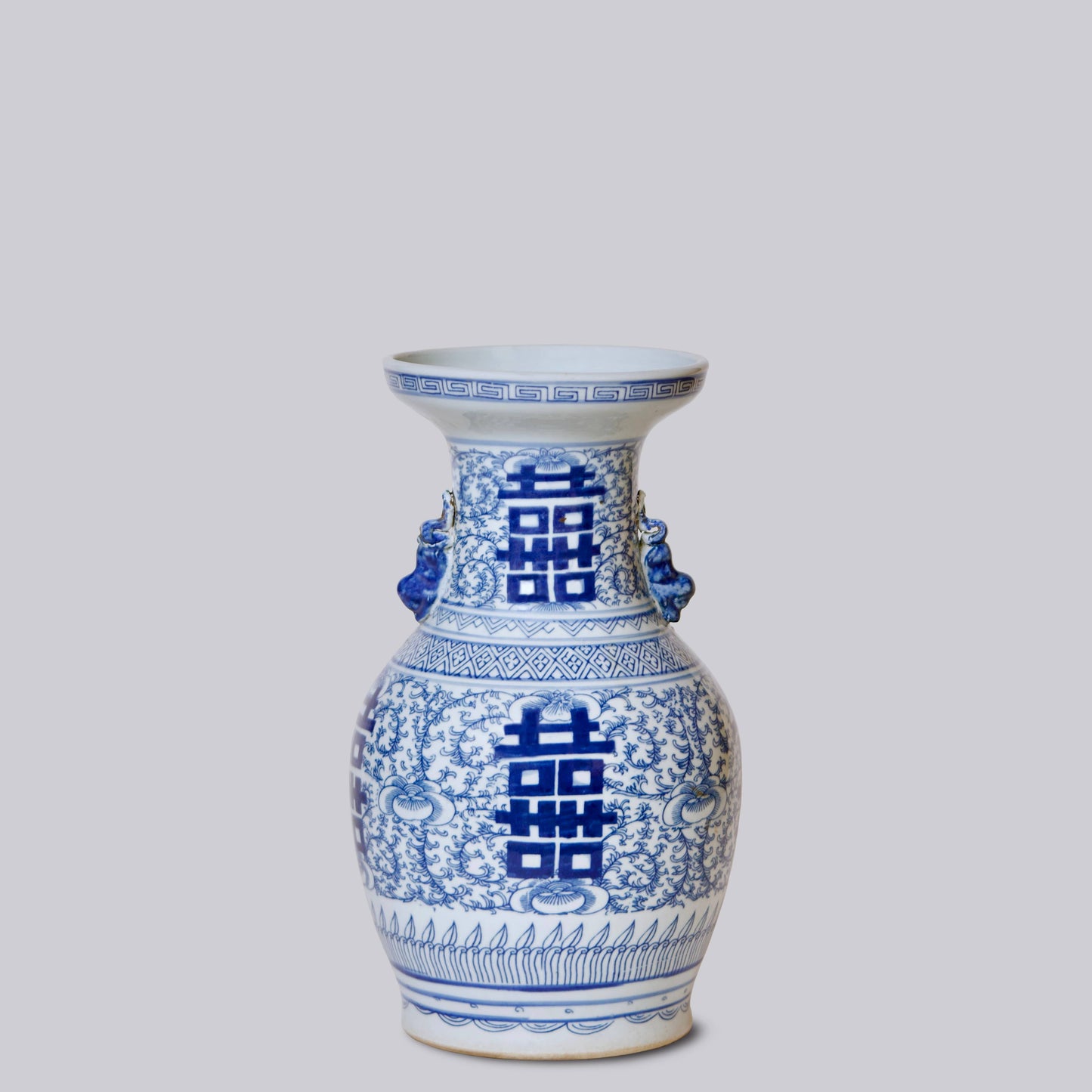 Double Happiness Blue and White Medium Lug Vase