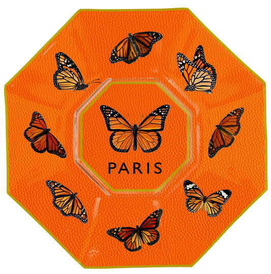 Monarchs Orange Decoupage Glass Plate: 5" Octagonal