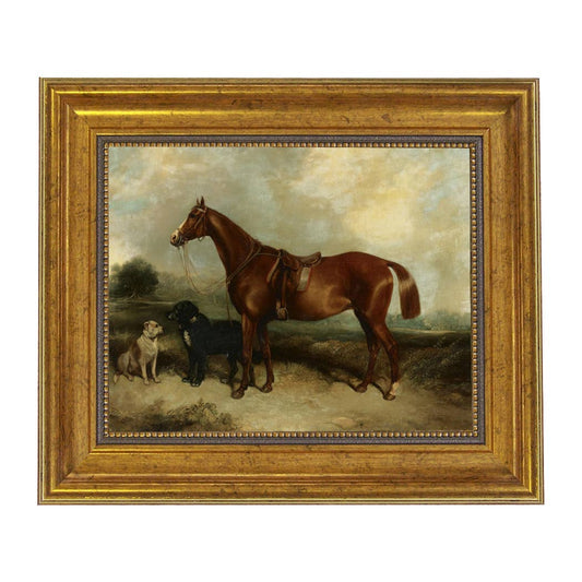 Chestnut Horse with Two Dogs Artwork