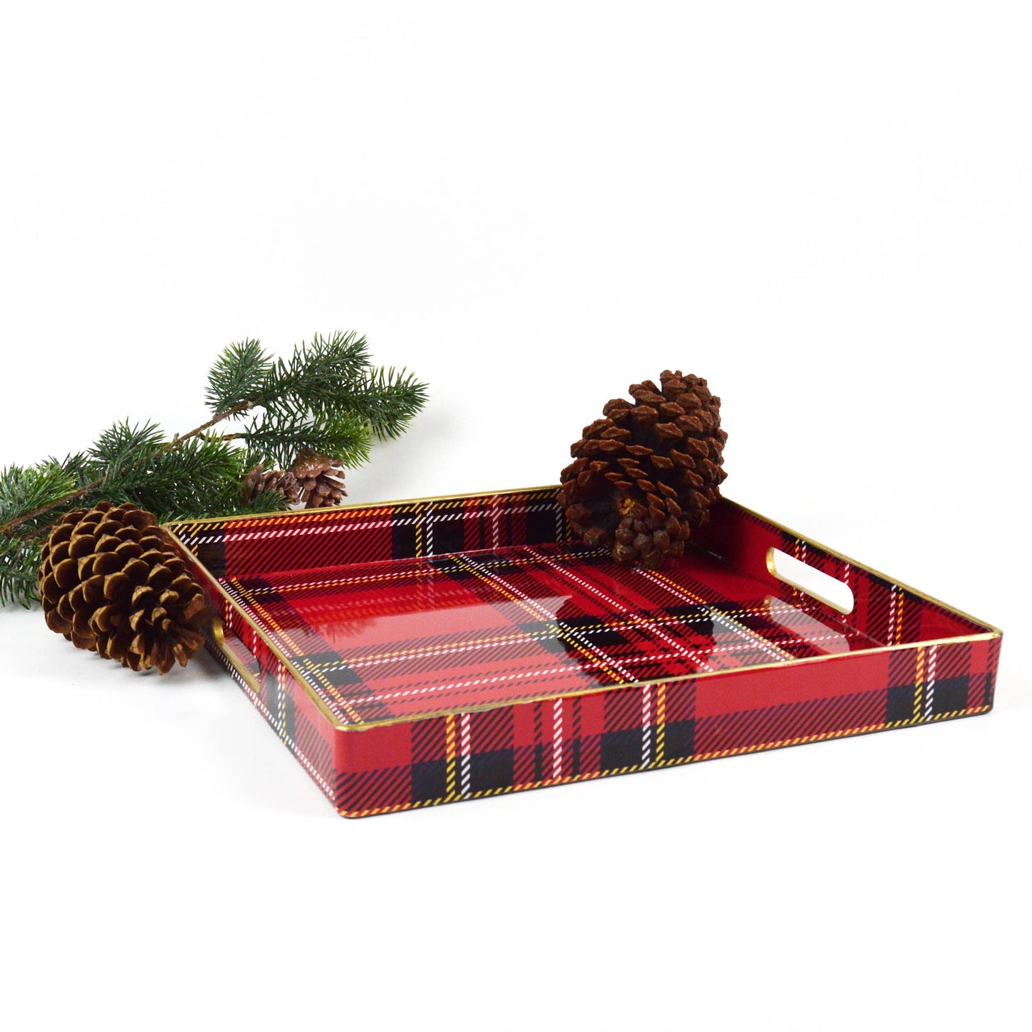 Red Plaid Square Tray