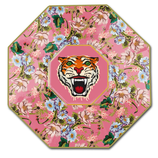 Pink Tiger Decoupage Glass Plate: 5" Octagonal