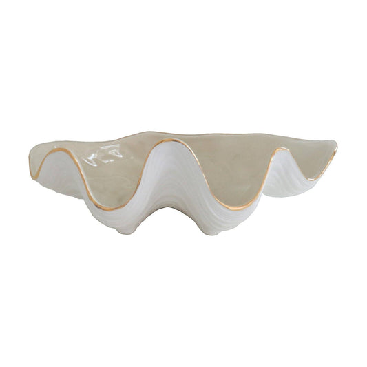 Clam Shell Bowl with 22K Gold Accent: Small / Beige
